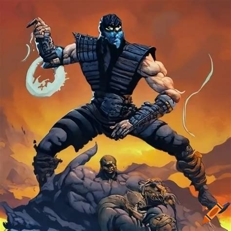 Epic Illustration Of Sub Zero Fighting Scorpion On Craiyon