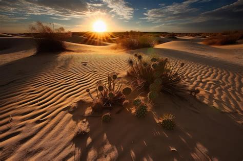 Premium Photo Scorching Desert Sun On Dunes Cacti And Intense Heat