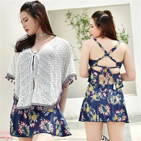 Vintage Retro Plus Size Swimwear Women Large Chest Bikini Set High Waist Skirt Padded Underwire