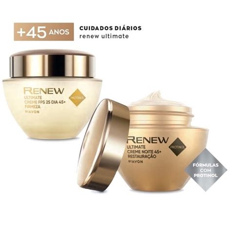 Creme Facial Renew Protinol Ultimate 45 Avon Anti Idade Dia E Noite