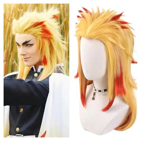 Anime Demon Slayer Rengoku Kyoujurou Blonde Ombre Wig Cosplay Costume