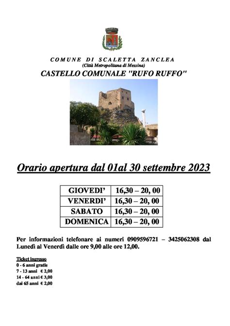 Orario Apertura Castello Comunale Rufo Ruffo Dal 01 09 2023