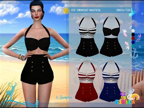 The Sims Resource DSF SWIMSUIT NAUTICAL Sims 4 Clothing Swimsuits