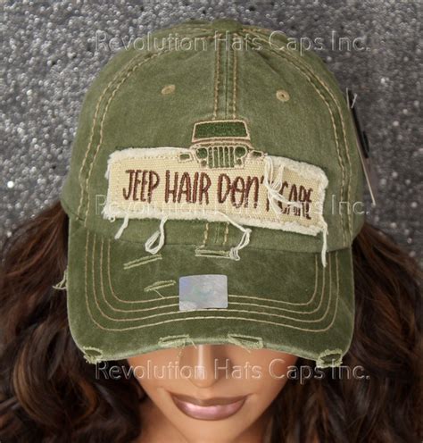 Jeep Hair Don T Care Cap Hat Trendy And Tip Vintage Distressed Army Olive Green Hip Head Wear