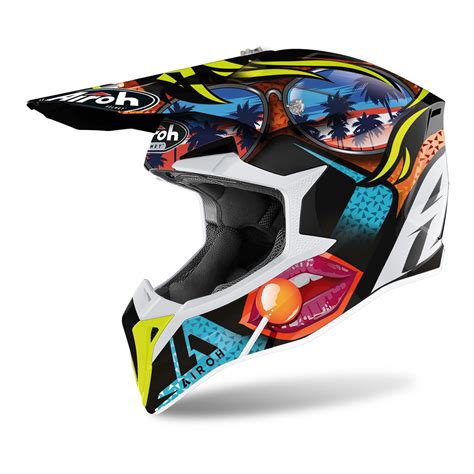 Kask cross AIROH WRAAP LOLLIPOP GLOSS czarny żółty fluo niebieski biały