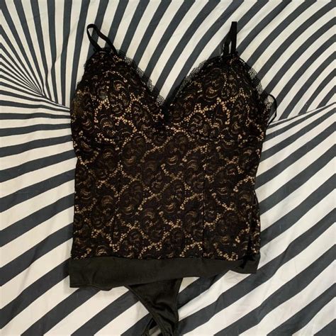 GBG Black Floral Nude Colored Bodysuit With Built In Depop