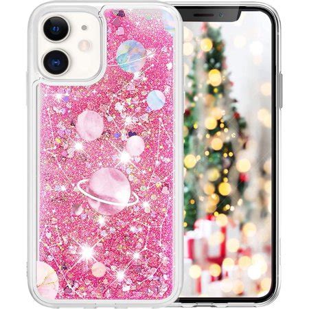 for iPhone 12 Case Moving Glitter Liquid with Universe Space Moon Star ...