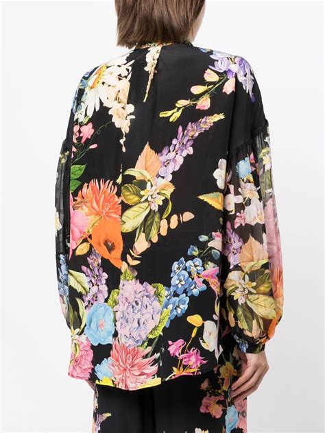 Camilla Floral Print Silk Shirt Black FARFETCH