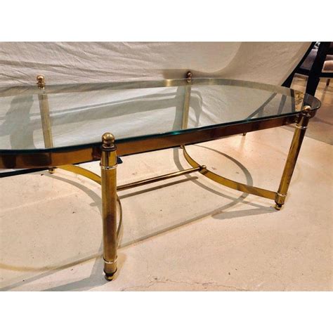 Hollywood Regency Style Heavy Brass Oval Coffee Table With A Glass Top Chairish