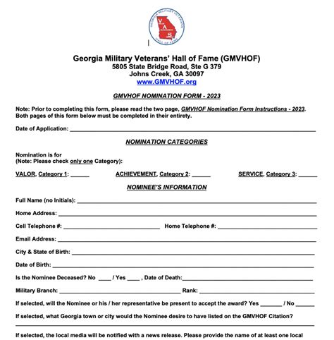 Nomination Packet Instructions Georgia Military Veterans Hall Of Fame