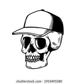 Illustration Skull Baseball Cap Monochrome Style Stock Vector Royalty