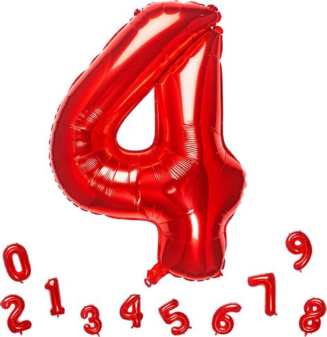 32 Inch Red Number 4 Balloons Foil Ballon Digital Birthday