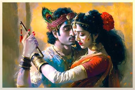 Lord Krishna Radha Divine Love Art Painting Wall Canvas Love Painting