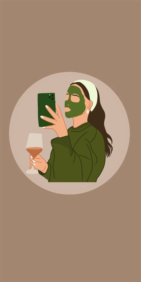 A Woman Holding A Glass Of Wine While Wearing A Green Face Mask And Looking At Her Cell Phone