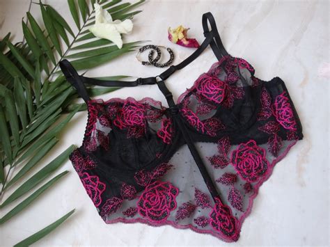 Sexy Black Lingerie Set Lace Bra Brazilian Panties Etsy