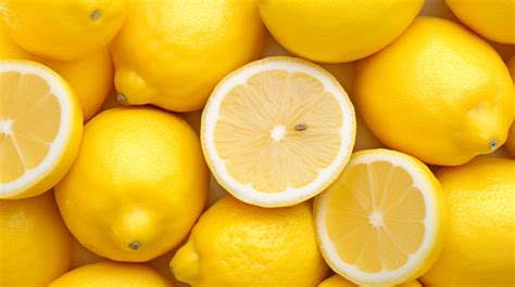 Close Up Of Textured White Background With Ripe Lemons Citrus Sour