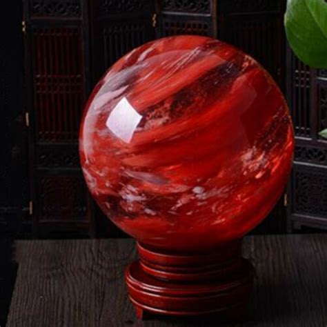 Mm Large Natural Quartz Crystal Sphere Red Smelting Gemstone Ball W