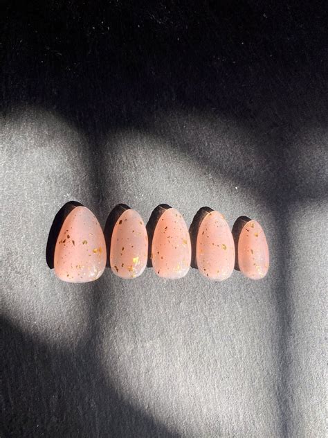 Pink Nude With Gold Flakes Custom Gel Press On Nails Etsy