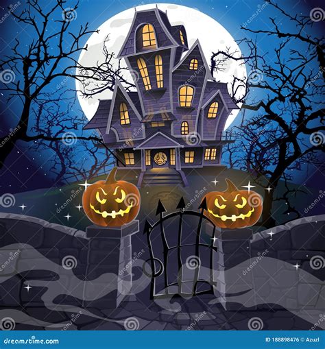 Happy Halloween Cozy Haunted House Stock Vector - Illustration of fright, light: 188898476