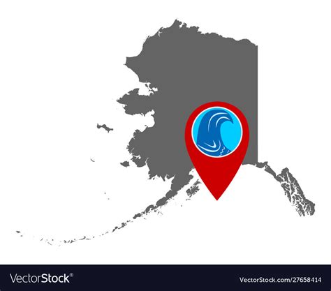 Map alaska and pin with tsunami warning Royalty Free Vector