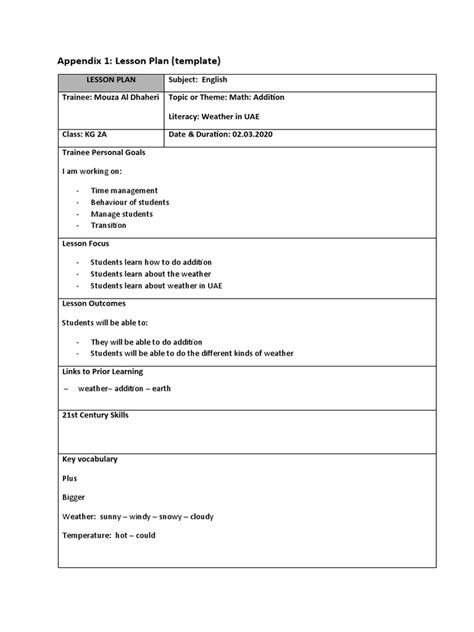 Appendix 1 Lesson Plan Template Pdf Lesson Plan Applied Psychology