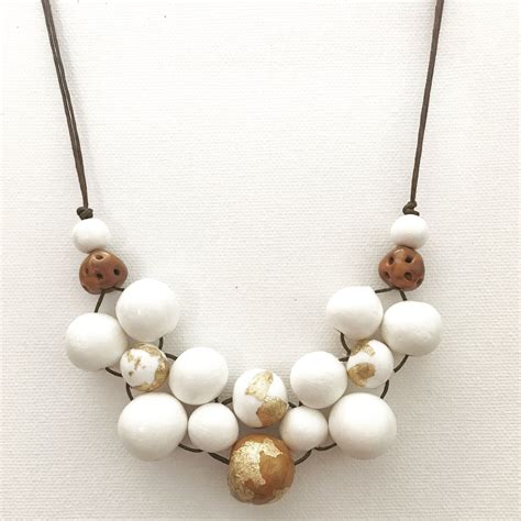 Fimo,polymer clay,necklace,gold,brown,white.. Polymer Clay Necklace, Brown Gold, Pearl Necklace ...