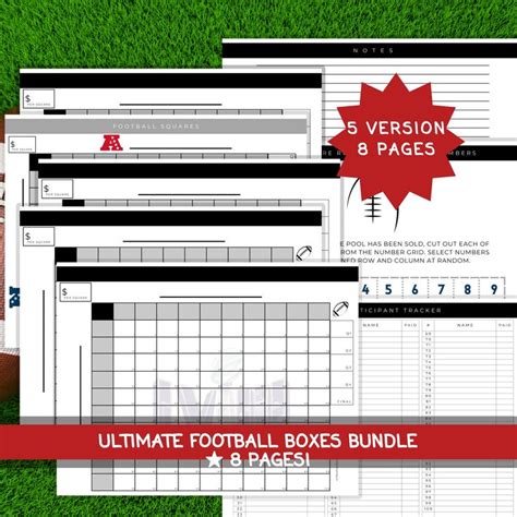 Football Squares Ultimate 5 VERSION Football Boxes 100 Squares ...