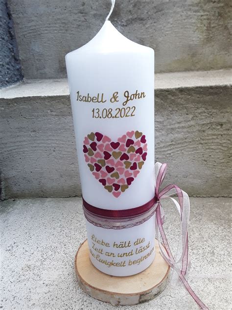 festliche karten und mehr Edle Hochzeitskerze Herz weiß berry rosa