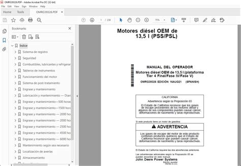 John Deere Motores diésel OEM de 13 5 l PSS PSL MANUAL DEL OPERADOR