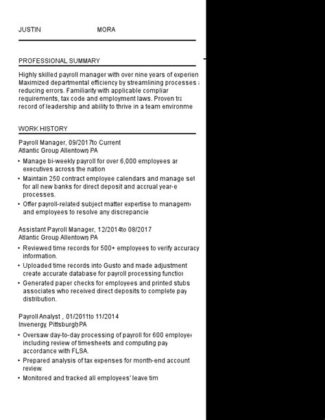 Payroll Manager Resume Sample Dorawalz Blog