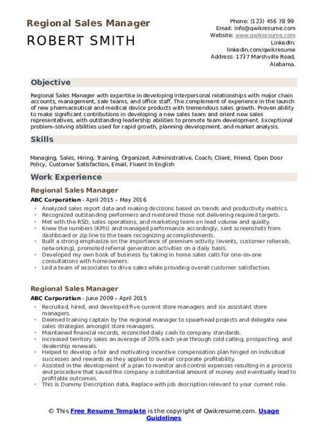 Regional Sales Manager Resume Samples Qwikresume