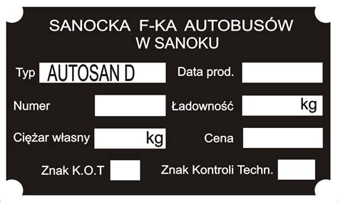 Tabliczka Znamionowa SANOK AUTOSAN Tabliczki Znamionowe Tabliczki