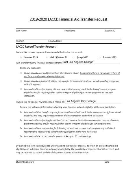 Fillable Online Financial Aid Record Transfer Form Within Laccd Fax