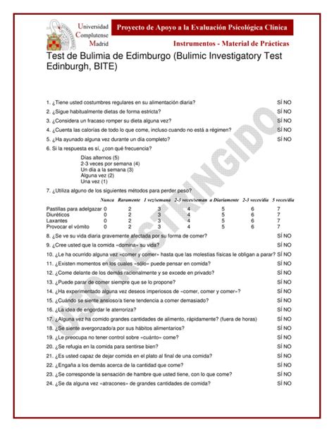 Test De Bulimia De Edimburgo Bulimic Investigatory Test Edinburgh