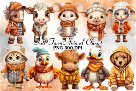 Fall Farm Animal Watercolor Clipart Graphic by Cat Lady · Creative Fabrica