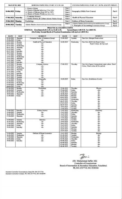 Bise Faisalabad Fa Fsc Part Revised Date Sheet Annual