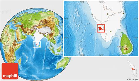 Physical Location Map of Trissur (Trichur), highlighted country