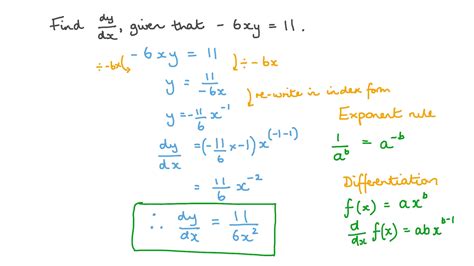 Question Video Finding The First Derivative Of A Reciprocal Function Using The Power Rule Nagwa