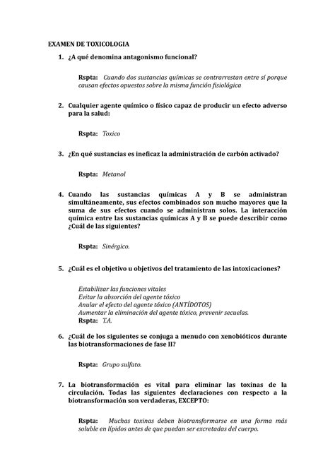 Examen De Toxicologia Examen De Toxicologia A Qu Denomina