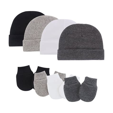 Tisoloow Baby Hats with Scratch Mittens Set Unisex Newborn Hospital