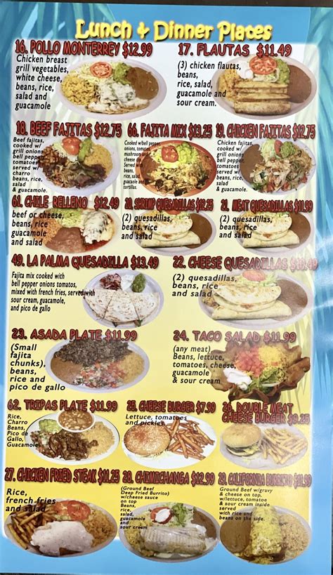 Menu at La Palma restaurant, Corpus Christi, 15326 S Padre Island Dr