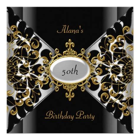 Birthday Elegant Black Silver Gold Party 50th Invitation Zazzle