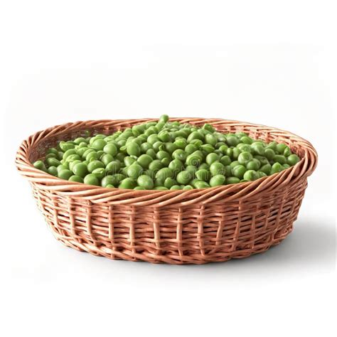 Peas Pisum Sativum Green Pods And Shelled Whirling Over Vintage Wicker