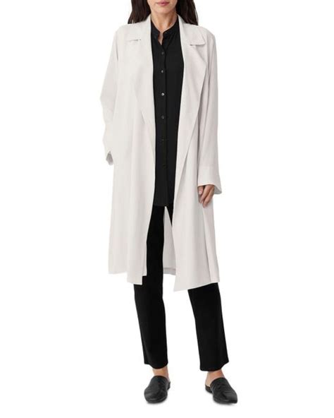 Eileen Fisher Open Front Silk Trench Coat In Black Lyst