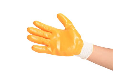 Hand Wearing Leather Work Glove On The White Background Stock Photo