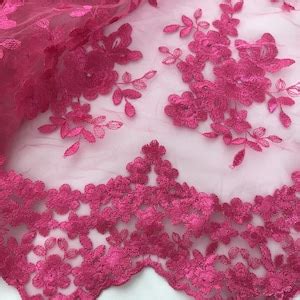 Hot Pink Floral Lace Fabric With Scallops Edge For Wedding Gown Bridesmaid Dress Party Dress
