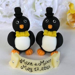 Same Sex Penguin Wedding Cake Topper Groom And Groom Personalized Etsy