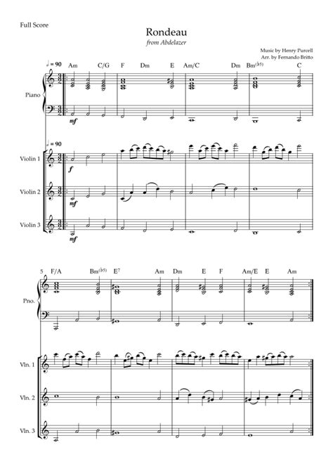 Rondeau From Abdelazer For Violin Trio And Piano Accompaniment With