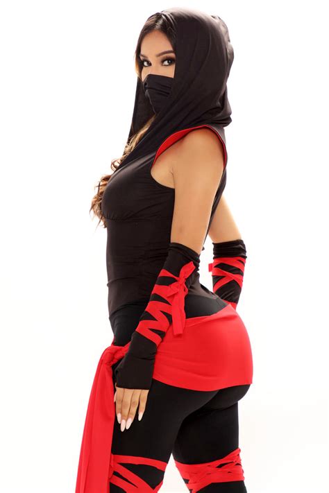 Silent Ninja Piece 4 Costume Set Black Red Fashion Nova Womens