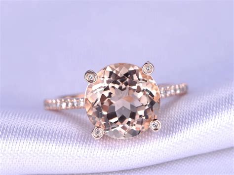 Myray Mm Round Natural Pink Morganite Genuine Diamond Band Engagement